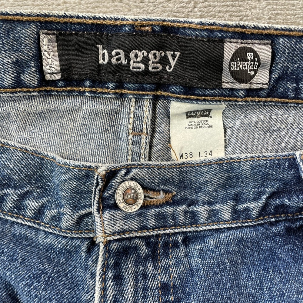 Vintage Levis SilverTab Baggy Jeans Mens 38x28 Blue USA 1998 Grunge Skater Punk - Picture 2 of 12